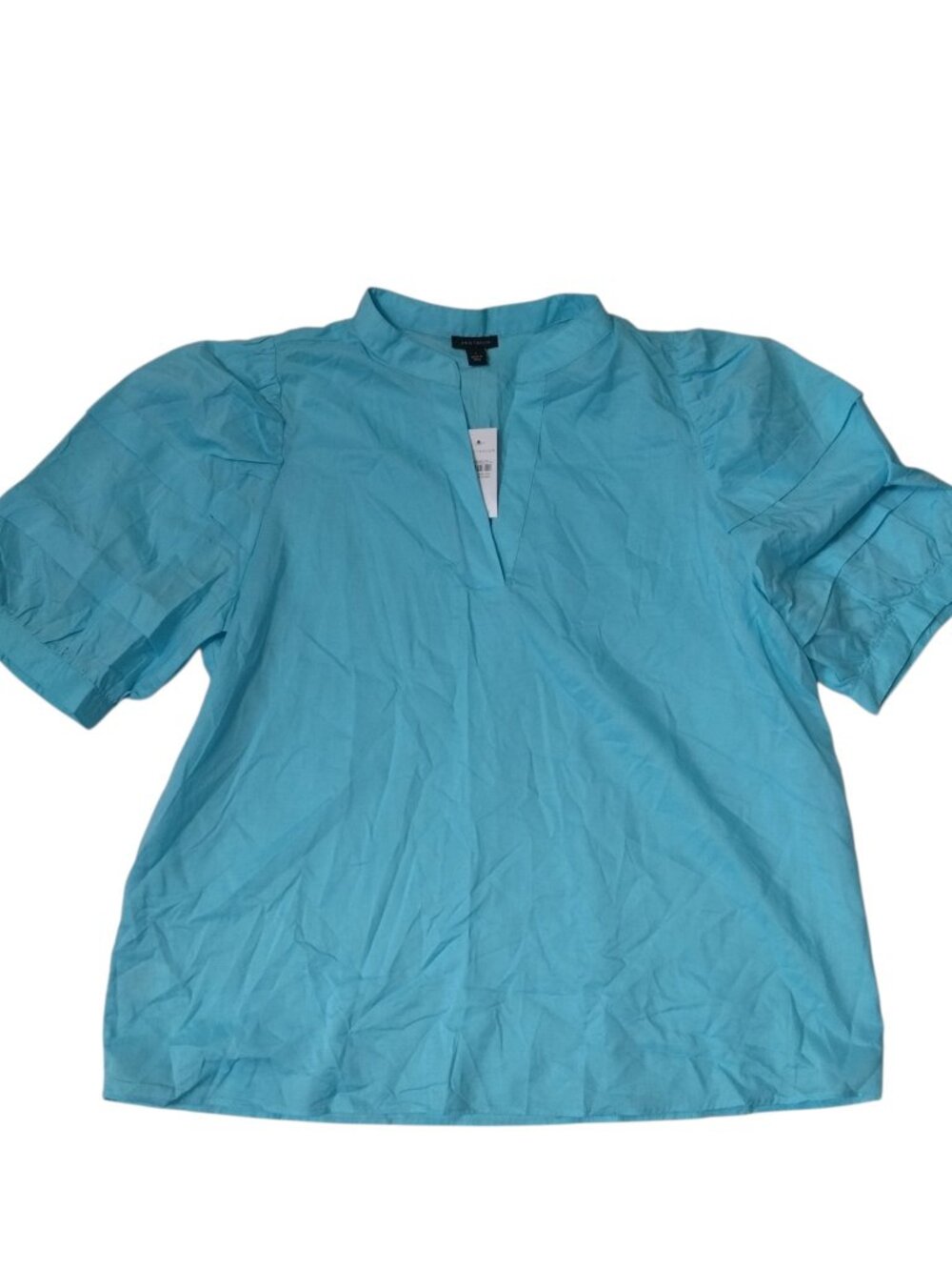 Ann Taylor Size Large Layered Puff Sleeve Lightweight Blue Blouse Top Split Neck